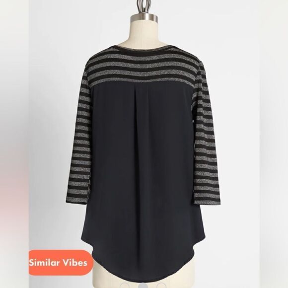 Modcloth You’re Making a Sheen Stripe Metallic Top Sheet Back Black Silver XS - Picture 4 of 12
